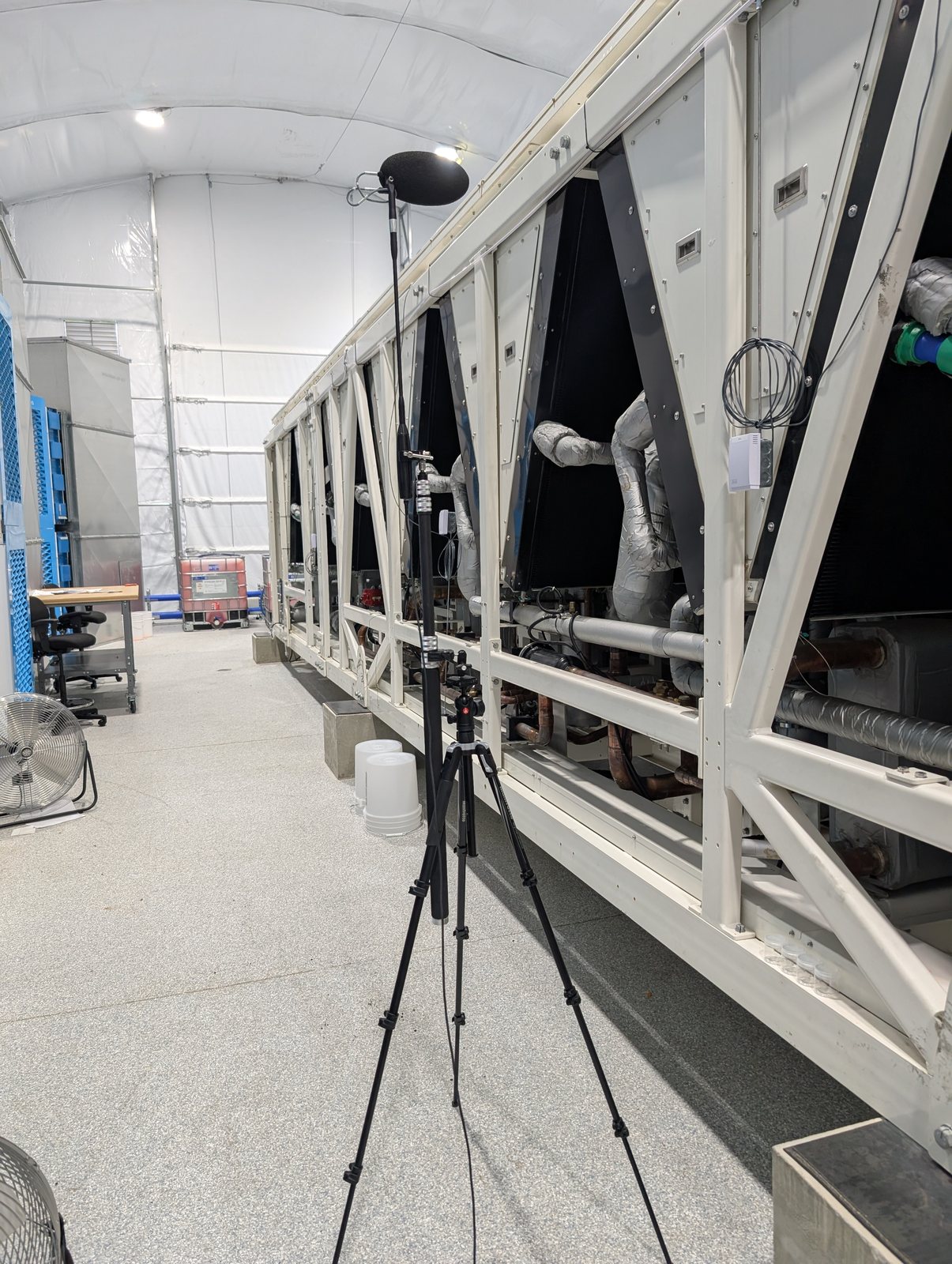 Noise measurement equipment near HVAC chiller equipment