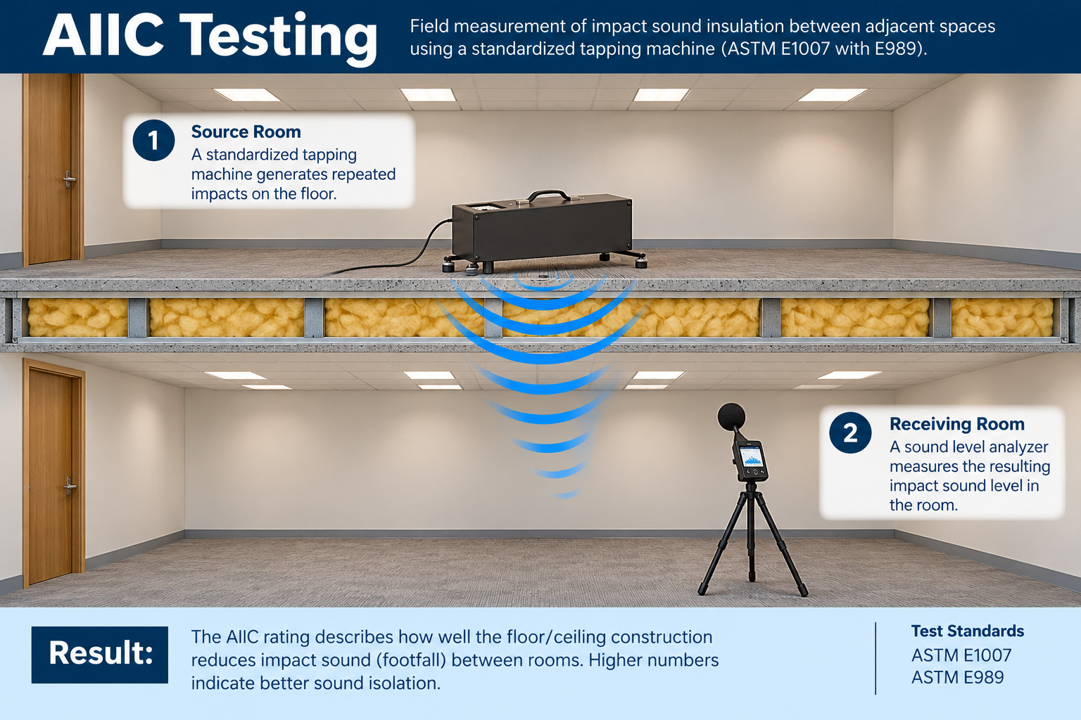 AIIC impact sound field testing with tapping machine and analyzer