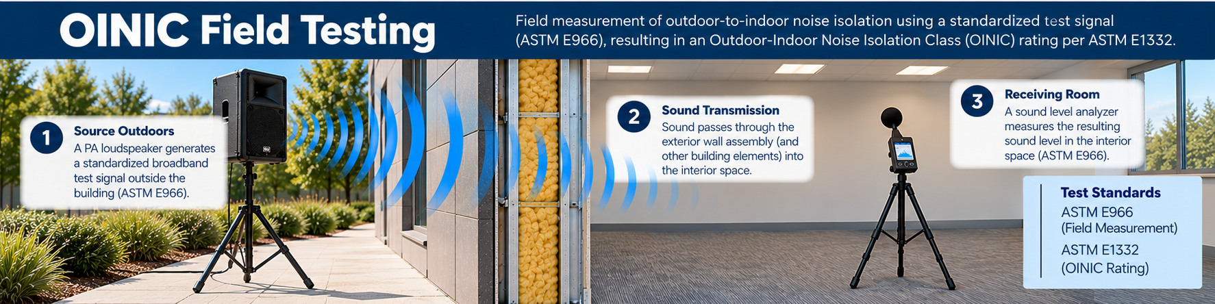 OINIC outdoor indoor noise isolation class field testing